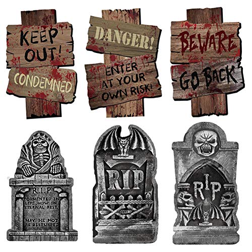 Halloween Decoracion Terror Lápidas Rip de Cementerio*3 Estacas para Carteles de Patio * 3 Advertencia-Espeluznante,para Decoraciones al Aire Libre/Interior,Artículos de Fiesta