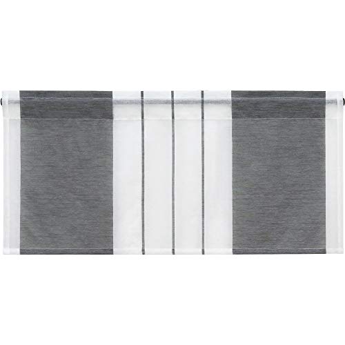 Heichkell Visillo con diseño de rayas, semitransparente, puerta corta, con cordón, para cocina, comedor, color gris, alto x ancho 45 x 90 cm