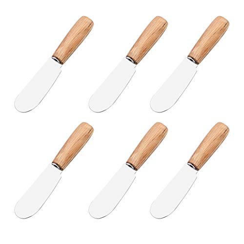 Hemoton - Juego de 6 cuchillos de manteca portátil con mango de madera, cortaquesos, manteca crema, sándwich acondicionador, accesorios de cocina para restaurante casa