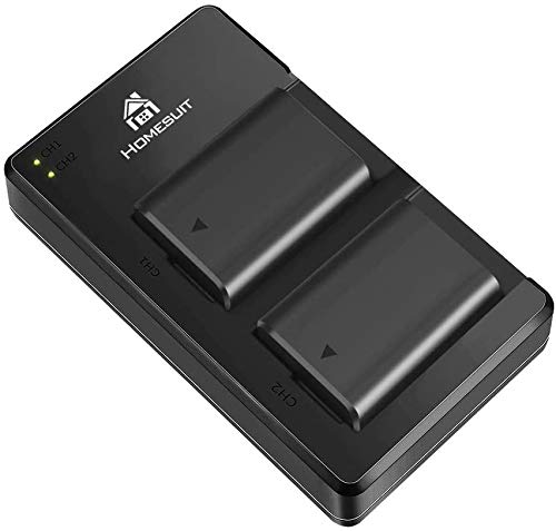 Homesuit NP-FW50 - Batería y cargador USB para Sony A6000, A6500, A6300, A7II, A7RII, A7S2, A7R, A7R2, A55, A5100, RX10 (2 unidades, entrada micro USB, 1300 mAh)