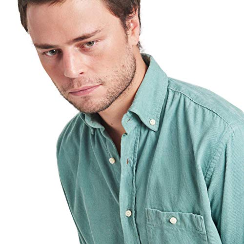 HOOK Camisa Micro Pana Verde para Hombre - 100% Algodón - Cuello con Botones y Bolsillo Pecho 4000 (M)