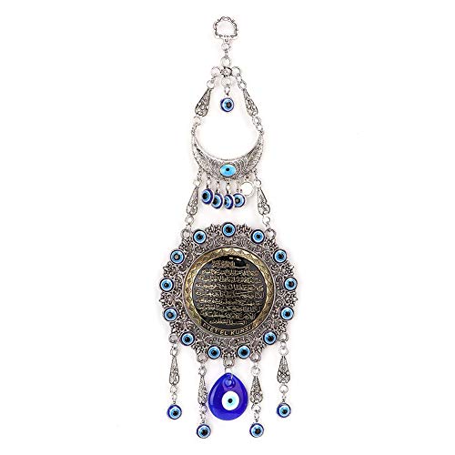 Hztyyier Amuleto turcocon Turco Azul Perlas Mal de Ojo Metal Adorno para Delicado Cristal Azul Colgante casa Suerte protección Colgante de Pared decoración