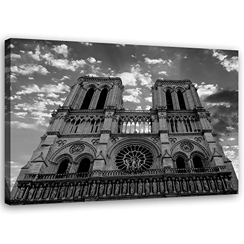Impresión en Lienzo Fachada Arte decorativo Notre-Dame blanco y negro 90x60 cm