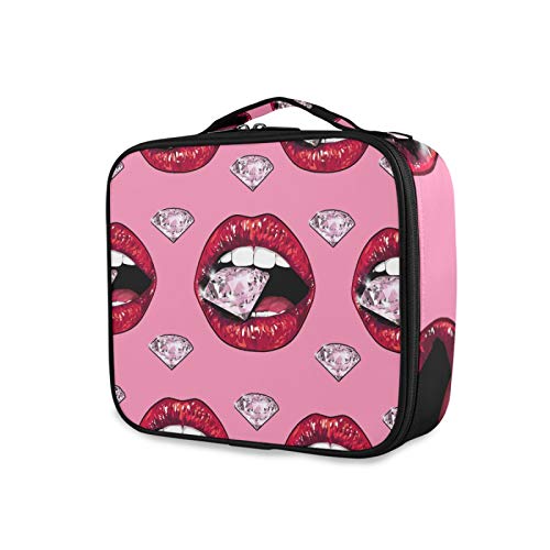 iRoad - Bolsa de maquillaje personalizable para mampostería con patrón de labios y compartimento ajustable, bolsa de aseo grande para hombres y mujeres
