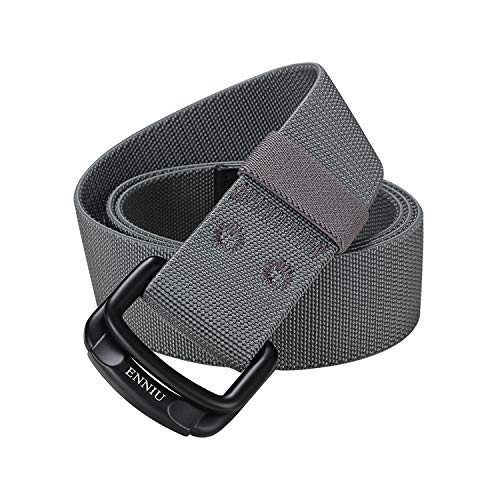 ITIEZY Cinturón elástico para hombre, de nailon, con doble anilla en D 2 gris. Large