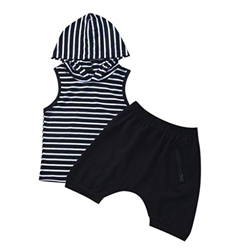 Janly Clearance Sale Conjunto de trajes para niños de 0 a 5 años, sin mangas con capucha y pantalones cortos, para niños grandes de 2 a 3 años (negro)
