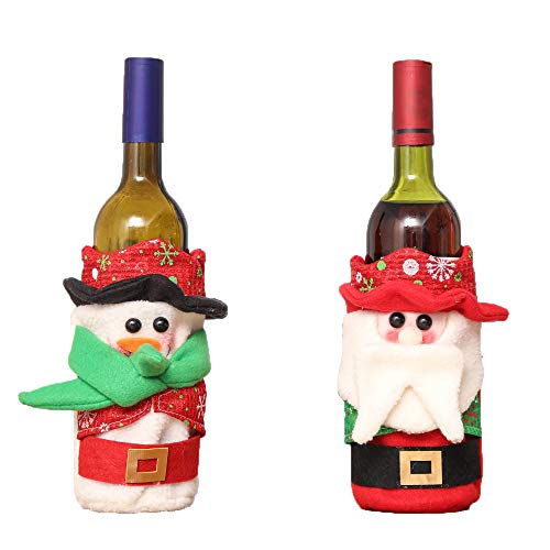 Jia Hu - Juego de 2 fundas para botellas de vino, diseño de Papá Noel y muñeco de nieve