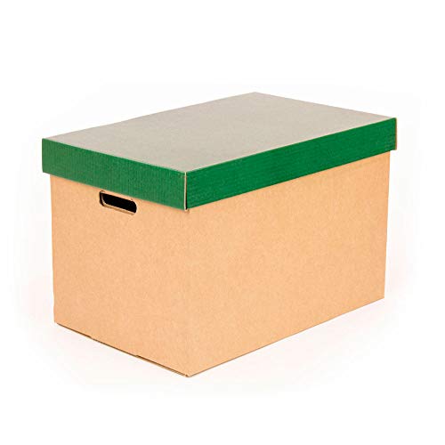 Kartox | Cajas de almacenamiento con tapa verde mate | Cajas para mudanza y almacenaje de cartón con asas | Cajas se cartón muy resistente |53.2x33.1x32.5 (largo x ancho x alto) en cm | 2 Unidades