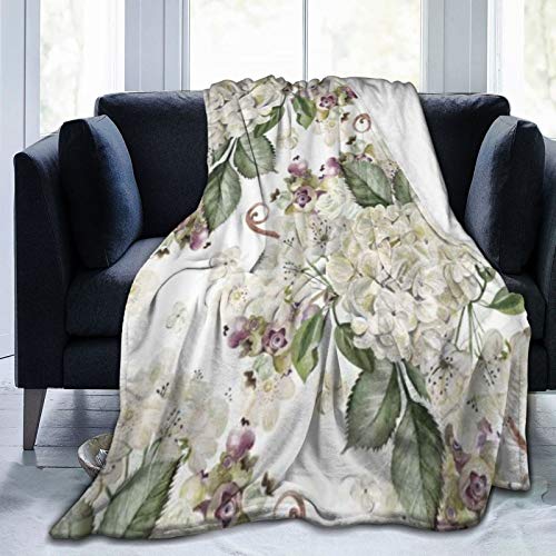 KOSALAER Bedding Manta,Patrón de Colores de Flores Silvestres de Acuarela Brillante y Verde Hortensia,Mantas cálidas de Sala de Estar/Dormitorio Ultra Suaves para Todas Las Estaciones