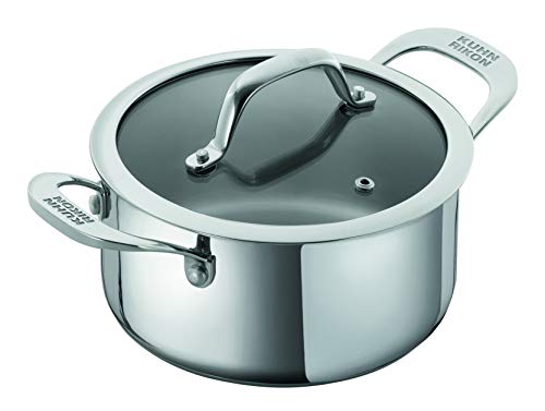 KUHN RIKON Allround Oven-Safe Induction Casserole Pot with Glass Lid, 2.3 litre/18 cm, Stainless Steel, Silver