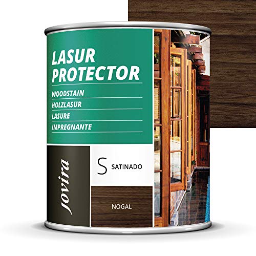 LASUR PROTECTOR SATINADO.(7 COLORES), Protege, decora y embellece todo tipo de madera (750 ML, NOGAL)