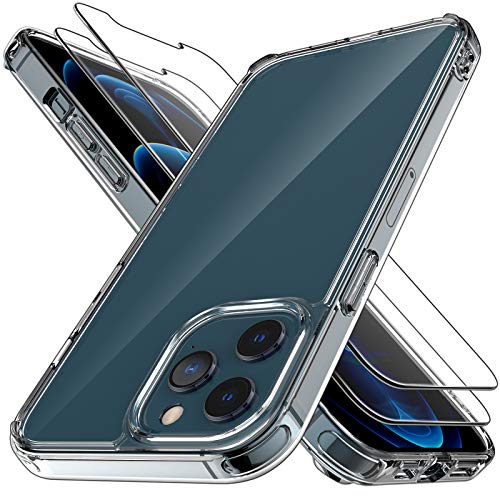 LK Cristal Templado Funda Compatible con iPhone 12 Pro MAX 5G 6.1 Pulgadas, 2 Pack Vidrio Templado Protector de Pantalla & 1 Clear Cover Case Carcasa Compatible con iPhone 12 Pro MAX - Transparente