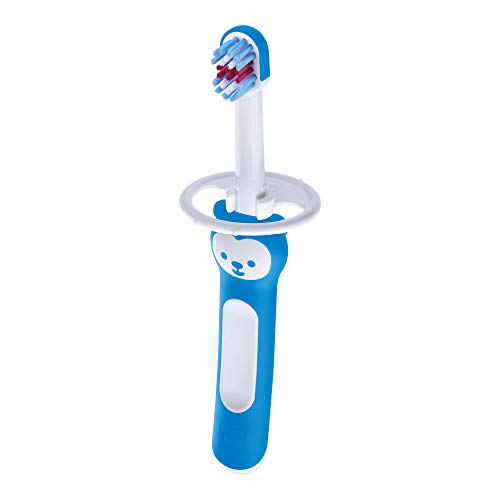 Mam Baby'S Brush - Cepillo de dientes con anillo de seguridad, 6 meses, azul