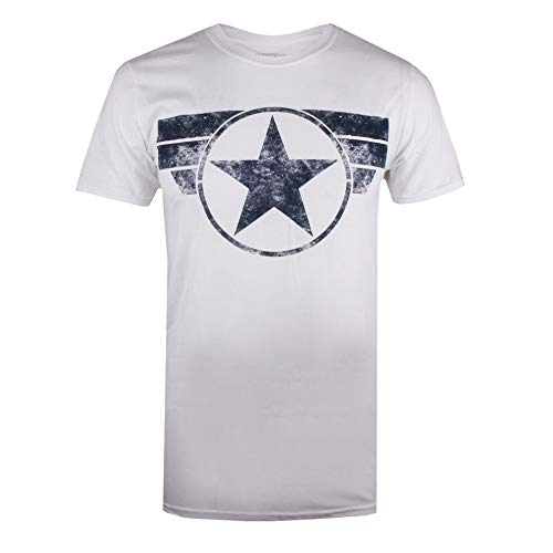 Marvel Captain America-Cap Logo Camiseta, Blanco (White White), Medium para Hombre