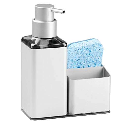 mDesign dispensador de jabón - Dispensador de Gel Recargable con Capacidad de 384 ml - Dispensador de jabon liquido Hecho de Aluminio y plástico - con Porta estropajos Integrado