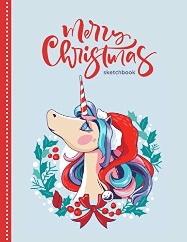 Merry Christmas Sketchbook: Unicorn with Candy Cane Horn / 8.5x11 Unlined Art Notebook for Kids Teens and Adults with Sketch Paper for Drawing, ... / Doodle Gift for People Who Love to Draw
