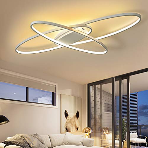 Moderna lámpara de techo LED para salón, regulable con mando a distancia, diseño ovalado de 3 anillas, lámpara de techo de metal acrílico para dormitorio, comedor, baño, cocina, 95x65x9cm