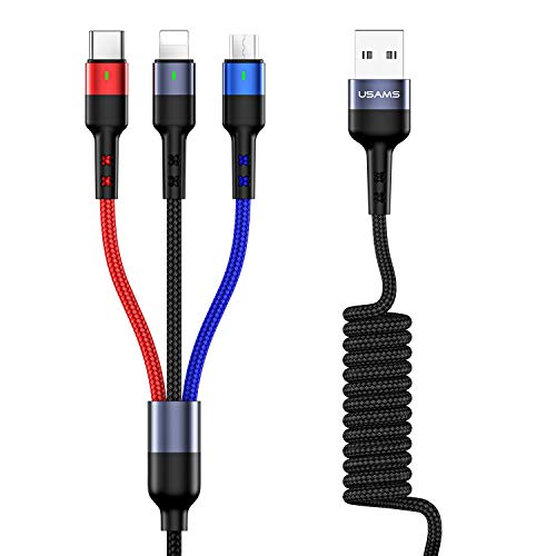 Multi Cable Cargador,3 en 1 Cable Multiple USB Tipo C Carga Micro USB Nylon Trenzado para Samsung S10 S9 S8/Huawei/Nexus 6P 5X/ Google Pixel/Android/Xiaomi/Pads (3 en 1 Cable Multiple USB(1 Pack))