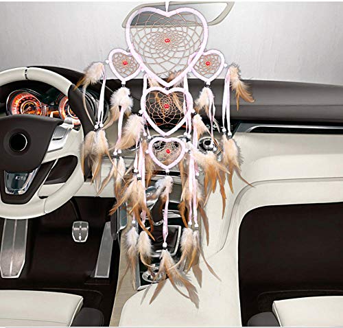 N/ Atrapasueños Pluma Hecho A Mano 70Cm Five Hearts Dream Catcher Adorno para Colgar En La Pared Decoración para El Hogar del Coche Campanas De Viento Hechas A Mano Bendición Regalos