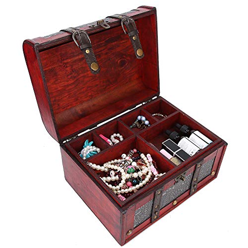 Nannday Caja de Almacenamiento de joyería de Madera, Caja de Almacenamiento de contenedor de joyería de Madera de 2 Capas Vintage con Cerradura codificada