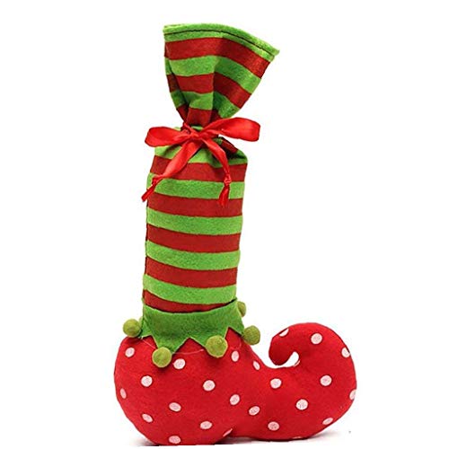 OMMO LEBEINDR Botella Navidad Elf Candy Bag Santa Que almacena Elf Pata de la Mesa Cubierta Vino Wrap Punto Calcetines de Rayas Candy Bag