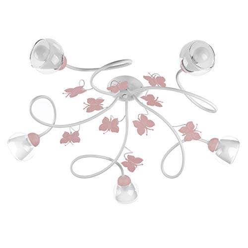 ONLI - Plafón de 5 luces de metal blanco con mariposas pintadas en rosa