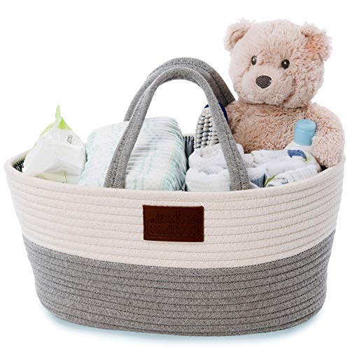 Organizador de pañales para bebé, cesta de pañales, bolsa de pañales para pañales y utensilios de cambiador, bolsa de la compra portátil, cesta de almacenamiento de 100% lino de algodón
