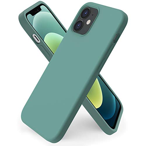 ORNARTO Funda Silicone Case Compatible con iPhone 12 Mini, Protección de Cuerpo Completo,Carcasa de Silicona Líquida Suave Antichoque Case para iPhone 12 Mini (2020) 5,4 Pulgadas Verde Pino