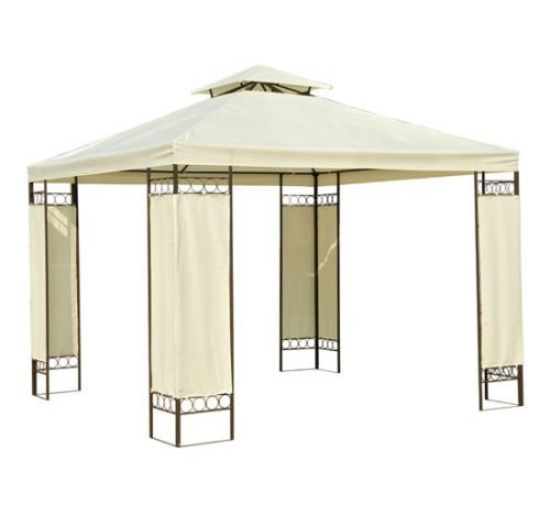 Outsunny Carpa 3x3m Color Crema Estructura Metal Gazebo Cenador 9m2 Posibilidad Techos de Reemplazo