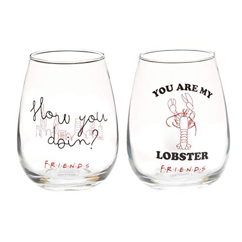 Paladone- Friends Set de 2 vasos de cristal con frases célebres de la serie: "Tú eres mi langosta" y "Cómo va eso?"
