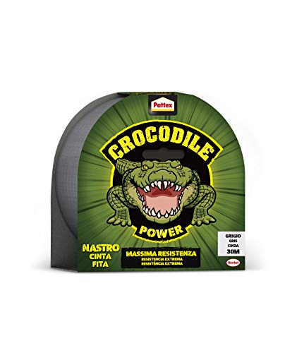 Pattex Crocodile Power Cinta, cinta americana fuerte de doble grosor, cinta adhesiva con fuerte poder de pegado, cinta aislante para múltiples materiales, gris, 1x30m