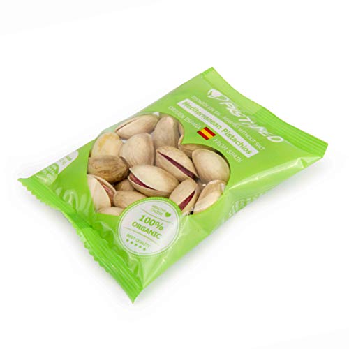 Pistachos ecológicos PISTAMED - 560 gramos. Tostado artesanal SIN SAL - Origen España (15+1 bolsas de 35 gr. = 560 gramos) 16 raciones de pistachos