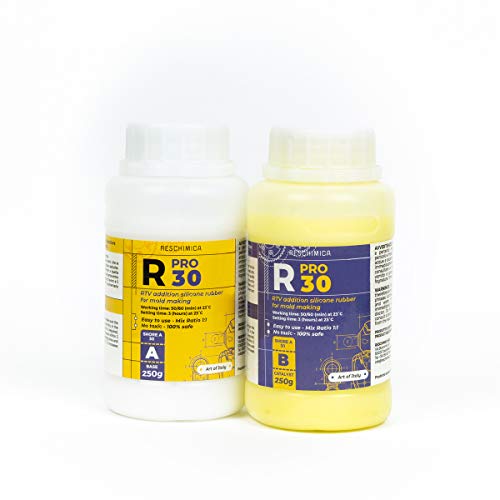 R PRO 30 es una goma de silicona, 100% segura, no tóxica, líquida endurecedora de platino, alta dureza resistencia al desgarro, fácil de usar (proporción de mezcla 1: 1) (500 g)