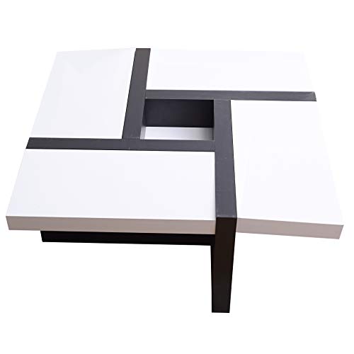Rebecca Mobili Mesa de Centro Blanca Negra, Muebles para Sala de Estar Modernos- Medidas: 35 x 80 x 80 cm (AxANxF) - Art. RE4010