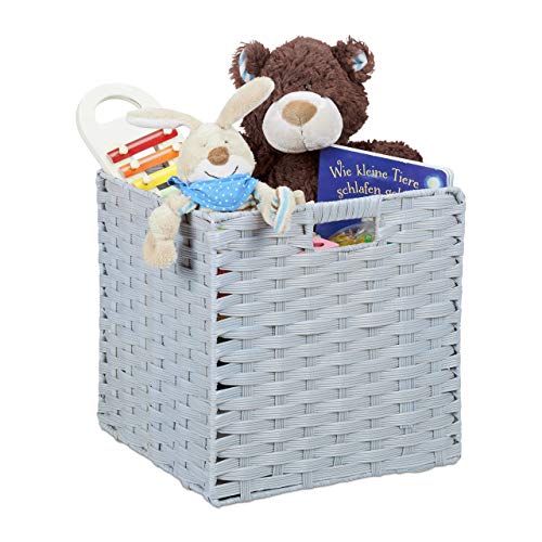 Relaxdays caja de almacenaje, cesto cuadrado para el baño o habitación infantil, trenzado, 31x32x30 cm.
