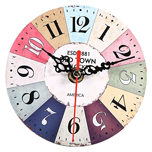 Reloj de Pared, Reloj de Pared de Madera, Estilo europeo ronda decoración de reloj de pared de oficina de dormitorio de casa de madera antigua(32)