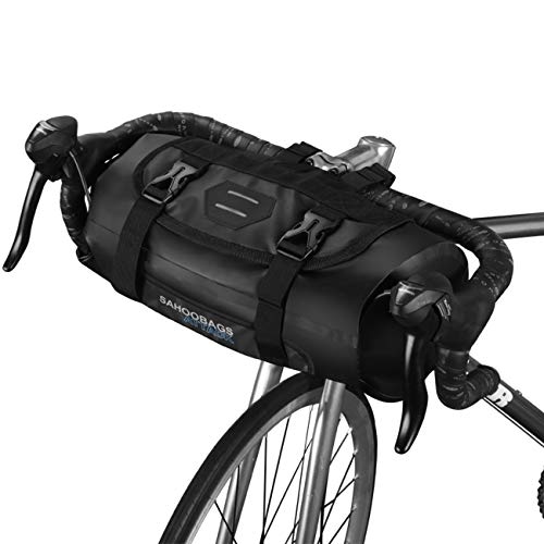 Roswheel Bolsa Delantera de Bicicleta, 100% Impermeable Bolsa para los Manillares de Bicicleta Apertura Roll-up Poliéster con Interfaz de Faros de Bicicleta y Deporte Toalla fría(Negro)