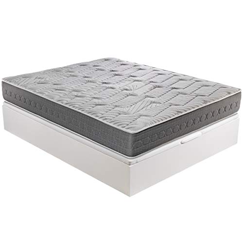 ROYAL SLEEP - Pack Descanso colchón viscoelástico Ceramic 135x190 y canapé abatible Gran Capacidad Blanco Madera - Montaje y Retirada de Usado Incluido 