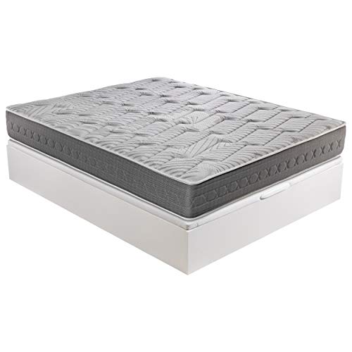 ROYAL SLEEP - Pack Descanso colchón viscoelástico Ceramic Plus 150x190 y canapé abatible Gran Capacidad Blanco Madera - Montaje y Retirada de Usado Incluido 