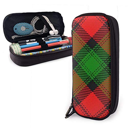 Scots Style Clan Kerr Tartan Plaid Themed School Pencil Case Holder Pouch Office Pen Box Zipper Bag Set Pu Leather Zip Zip Accessories