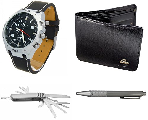 Set de regalo para hombre con reloj de pulsera, navaja multiusos, cartera y pluma