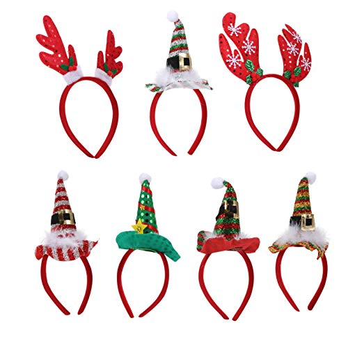 SOLUSTRE 7 Unids Navidad Pelo Aro Ciervo Cuerno Diadema Sombrero Superior Tocado Accesorios para El Cabello para Niñas Adultos Decoración de La Fiesta de Navidad Accesorios para Fotos