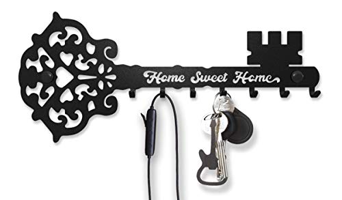 Soporte para llaves de pared Sweet Home (7 ganchos) Decorativo, colgador de metal para puerta delantera, cocina o garaje | Tienda de casa, trabajo, coche, llaves de vehículo | Decoración vintage