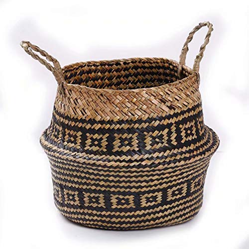 SUNXIN Seagrass cesta de cesteria de mimbre plegable colgante maceta de flores maceta sucia de lavanderia cesto de almacenamiento cesta decoracion para el hogar talla (27 X 23cm)