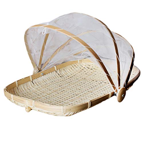 Szetosy - Cesta de picnic para alimentos, de bambú, a prueba de insectos y de polvo, bambú, estilo1, 34x29CM