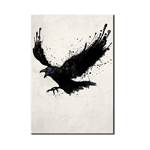 Tamaño Grande Tinta Pintura al óleo Resumen Cuervo Volador Cuadro Lienzo Animales Decoración de Pared Hogar Regalos,NoFrame,75x150cm