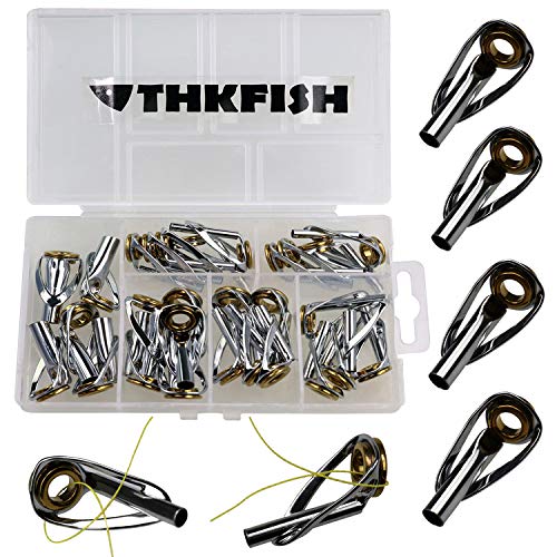 THKFISH Kit de Reparación de Caña de Pescar, 30 Piezas de Anillo de Cerámica Dorada para Pescar en el Mar y Agua Salada, Kit de Reparación de Puntas