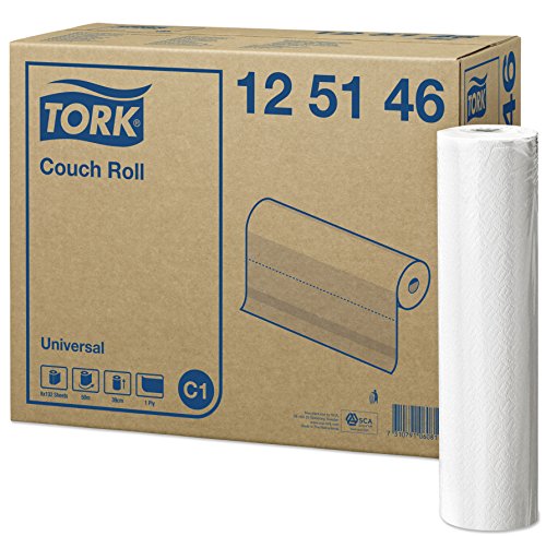 Tork 125146 Papel para camilla Universal de 1 capa compatible con el sistema de rollos de camilla C1, blanco, 8 rollos x 50.16 metros, 38 x 39 cm (L x A) x servicio
