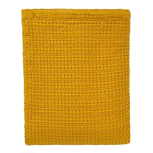 URBANARA Colcha Anadia de 180 x 230 cm, color amarillo mostaza, 100% puro algodón, ideal como colcha o manta para acurrucarse, efecto lavado a la piedra, adecuada para cama individual y doble