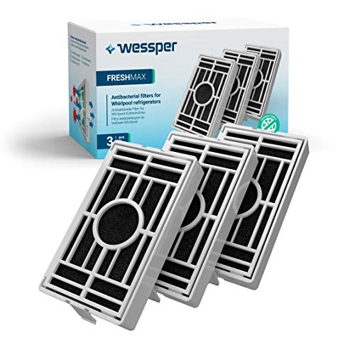 Wessper - Paquete de 3 -Filtro antibacteriano para el frigorífico Whirlpool, Indesit, KitchenAid, Hotpoint - compatible con el sistema aire sano Microban ANT001, ANT-001, ANTF-MIC, 481248048172
